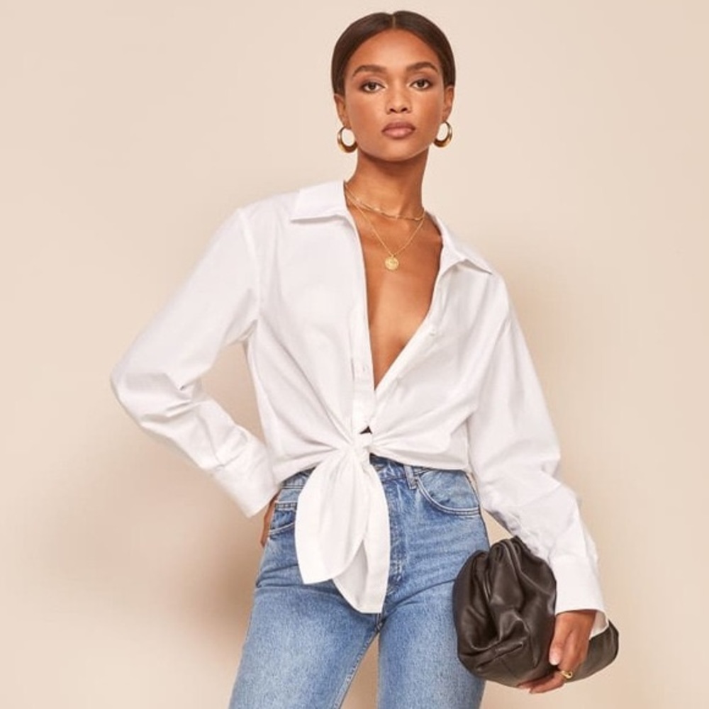 Reformation Hansen Tie White Botton Down Shirt XS